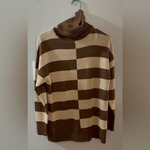Boohoo Chocolate and Cream Striped Turtleneck Sweater